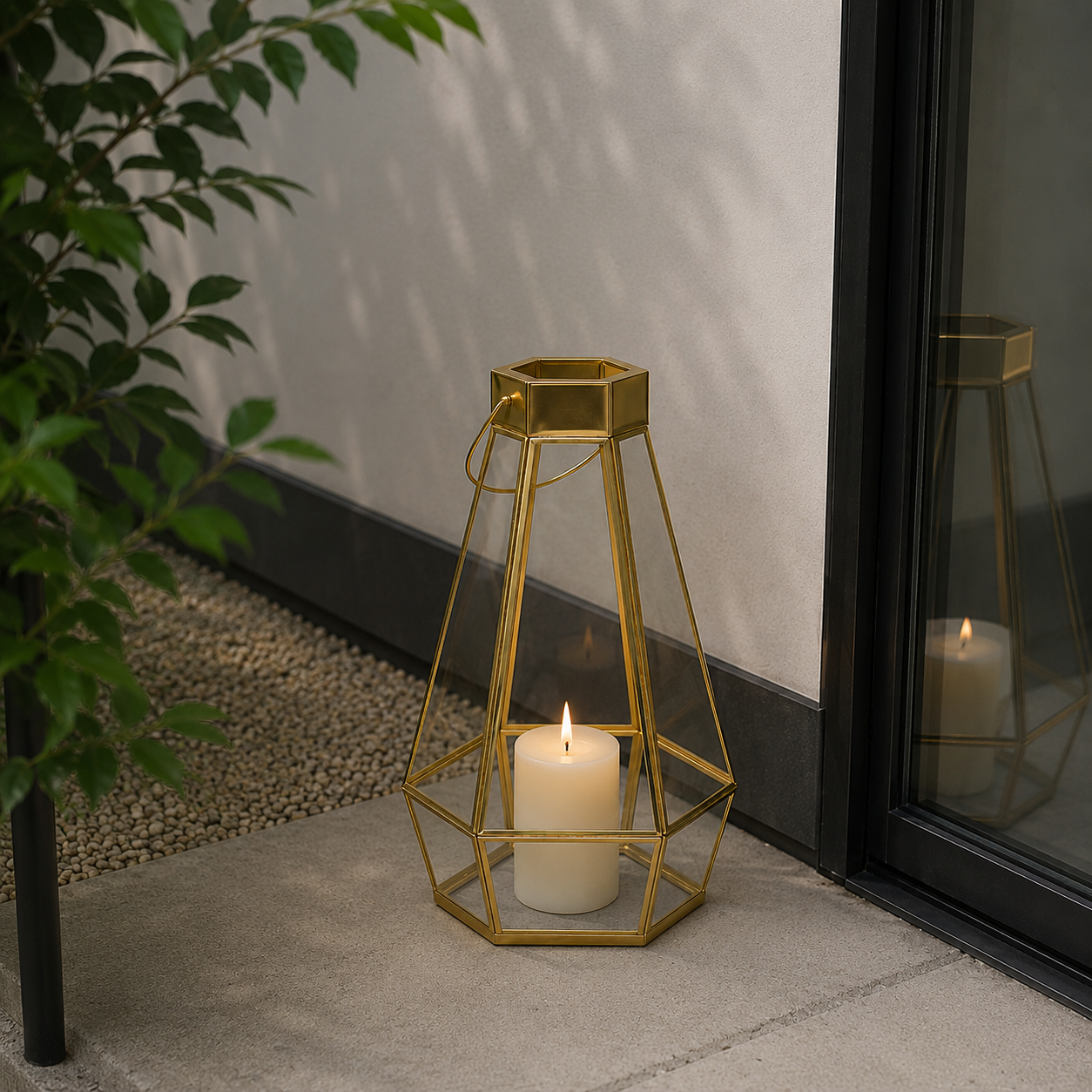 European Style Faceted Gold Metal & Glass Tealight Lantern - Large