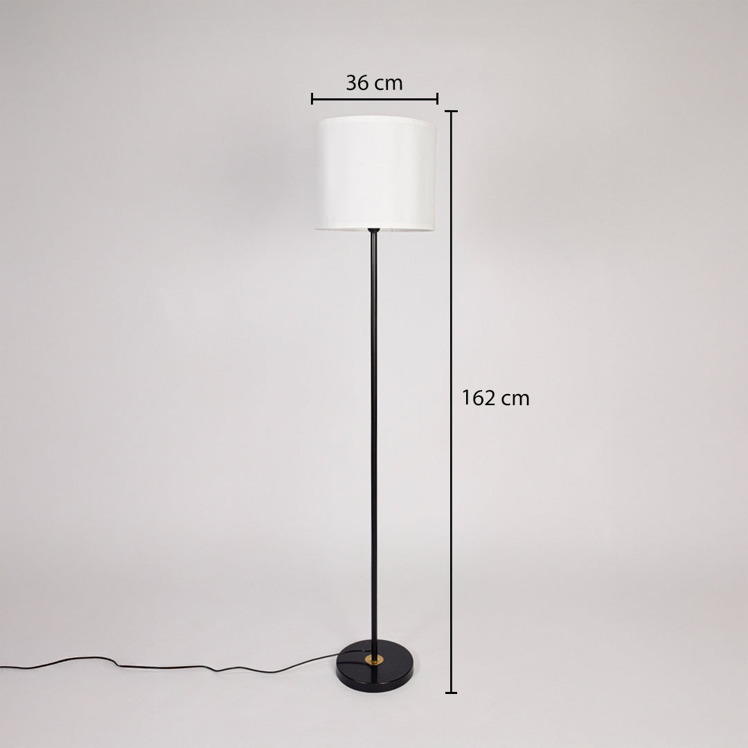 Black metal floor lamp with white fabric shade measuring 162 cm tall ideal for living room bedroom and reading spaces.