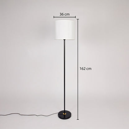 Black metal floor lamp with white fabric shade measuring 162 cm tall ideal for living room bedroom and reading spaces.