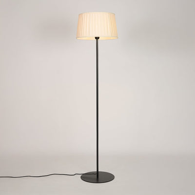 Fanny Linear Black Floor Lamp with Pleated Drum Shade - Off White
