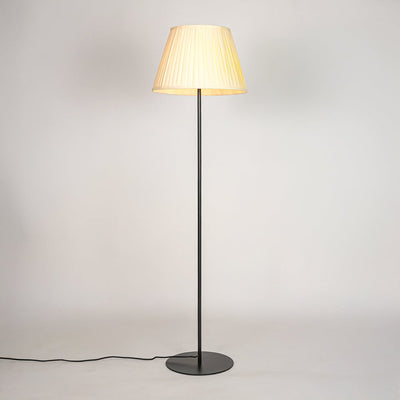 Fanny Linear Black Floor Lamp with Pleated Empire Shade - Off White