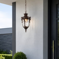 Vintage bronze metal outdoor wall lantern for porch entrance balcony and exterior walls with warm ambient lighting.