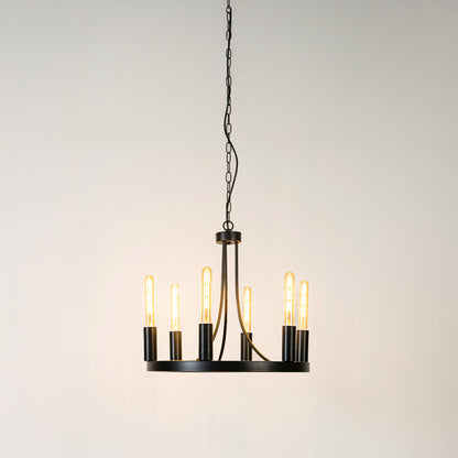 Farmhouse 6-Light Wagon Wheel Chandelier - Black