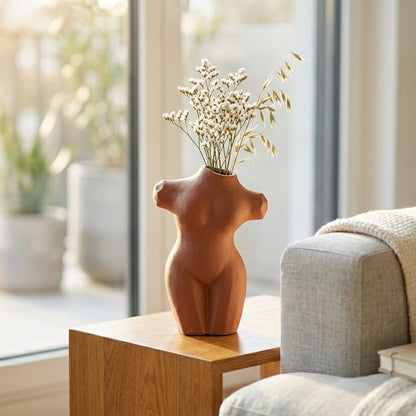 female torso decorative vase brown main lifestyle