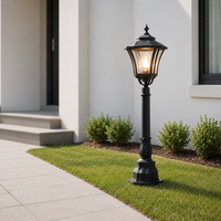 Classic black iron outdoor garden lamp post light for house front lawn pathway walkway exterior landscape decoration.