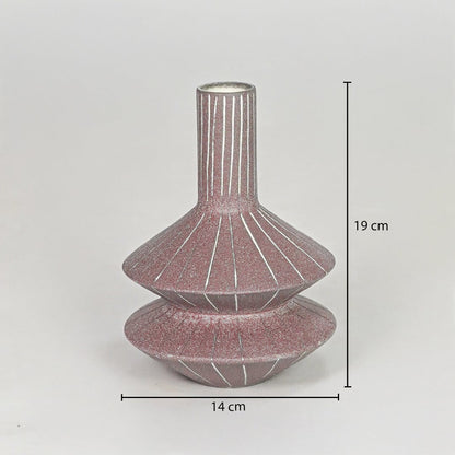 Pink ceramic decorative vase size 19 cm height 14 cm length modern textured flower vase dimension reference image.