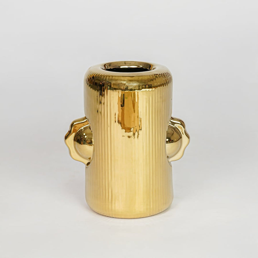 Modern gold decorative flower vase isolated clean background stylish metal vase for home decor accent.