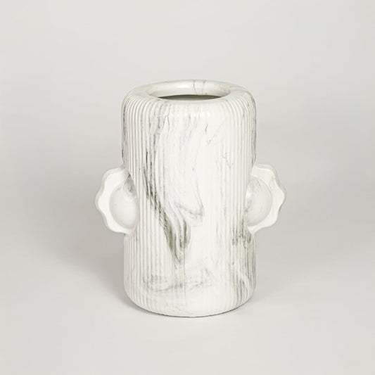 Fisher imperfect white ceramic vase with textured sculpted surface isolated on clean white background for modern decor styling.