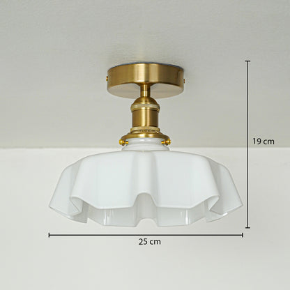 White glass and gold metal ceiling light with 25 cm diameter and 19 cm height for classic decor styling spaces.