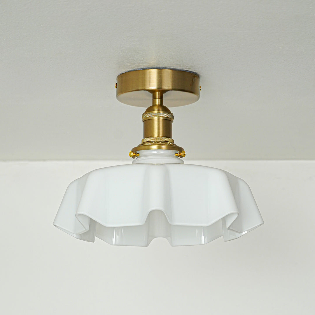 Modern white glass and gold metal ceiling light for classic bedroom and luxury interior decor styling spaces.