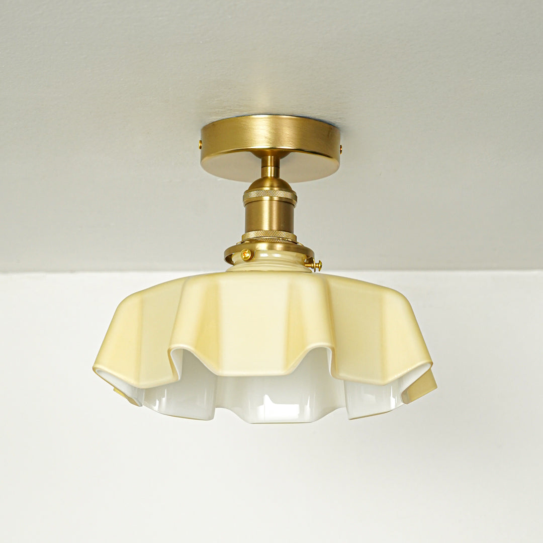 Modern cream glass and gold metal ceiling light for elegant hallway and classic interior decor styling spaces.