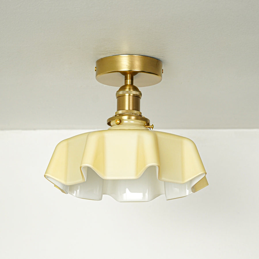 Modern cream glass and gold metal ceiling light for elegant hallway and classic interior decor styling spaces.
