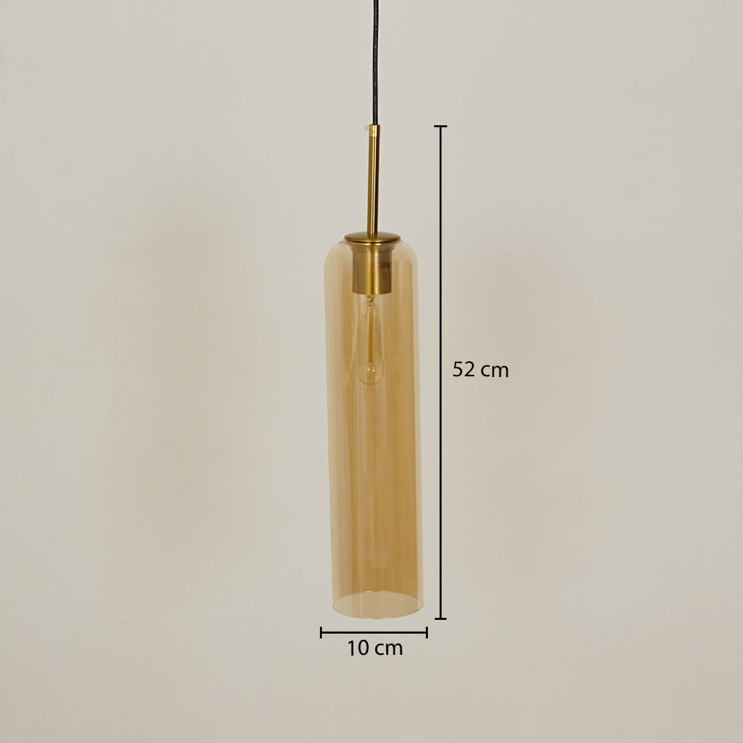 Amber glass pendant light with 10 cm width and 32 cm height for elegant ceiling placement.