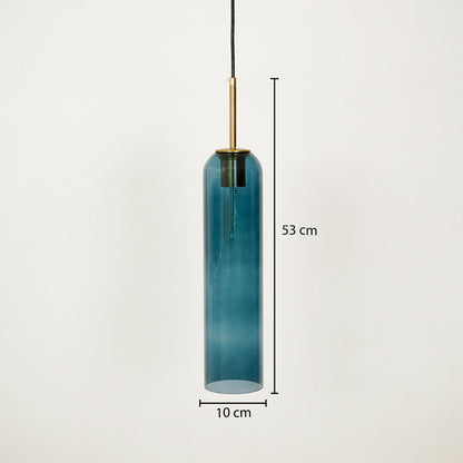Blue glass pendant light with 10 cm width and 31 cm height for elegant ceiling placement.