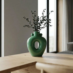 Flow Hollow Ceramic Vase - Green