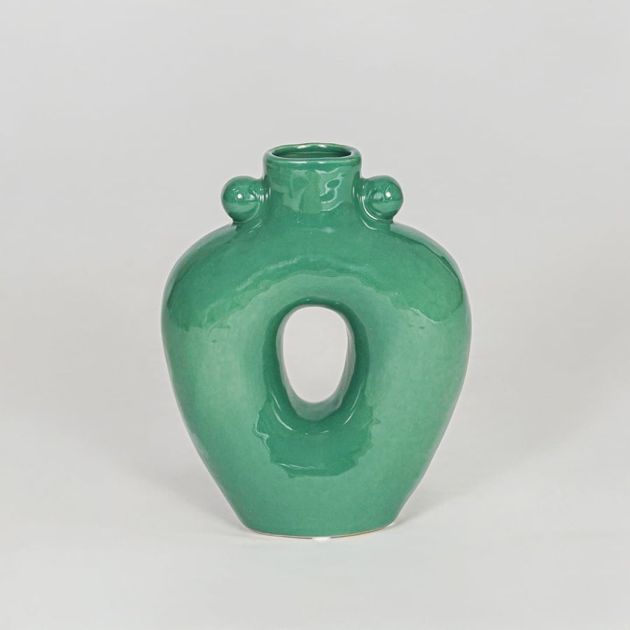 Modern green decorative flower vase isolated clean background stylish ceramic vase for home decor accent.