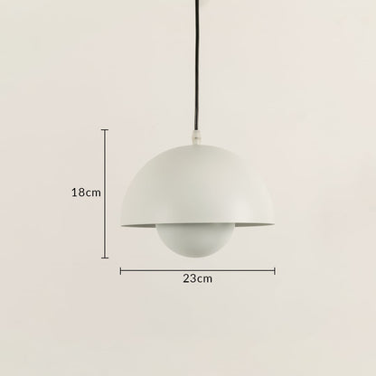 White dome pendant light with 18 cm height and 23 cm width shown on neutral background highlighting its balanced curved design.