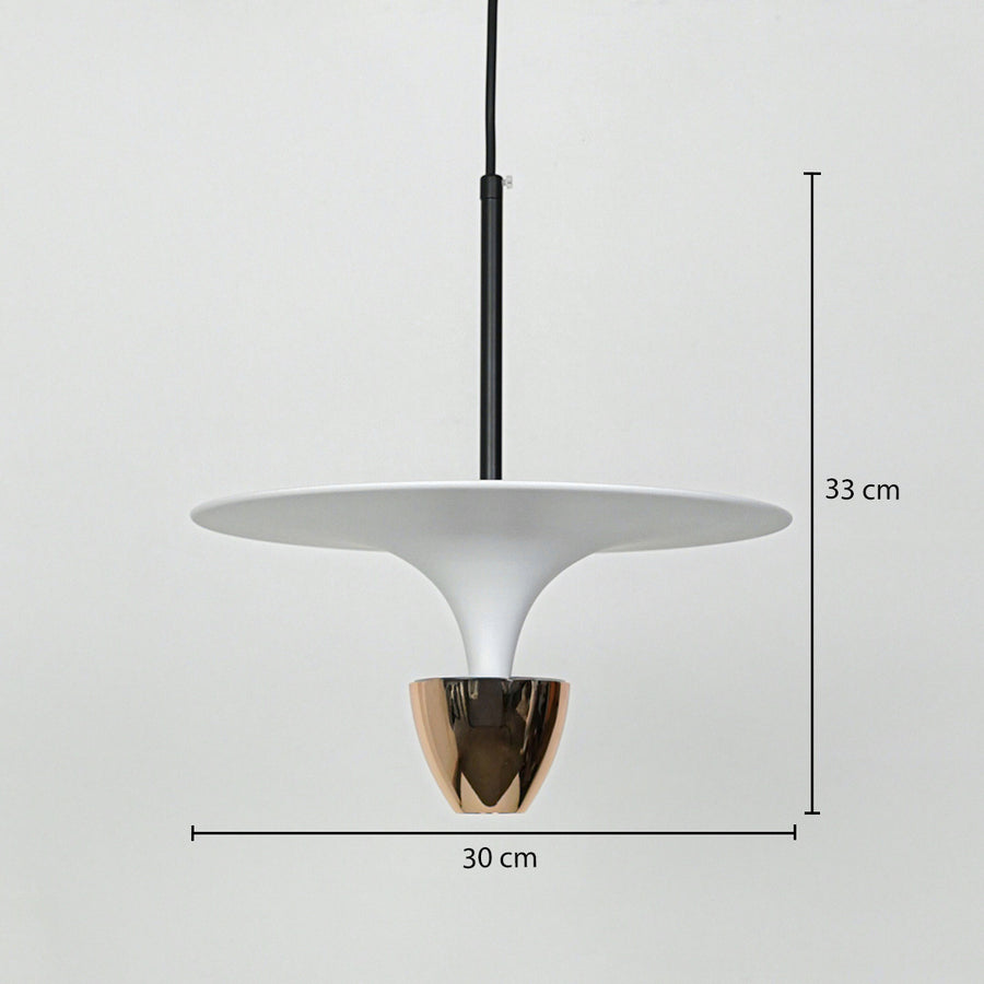 Modern white pendant light with 18cm height and 36cm width for elegant dining room decor styling.