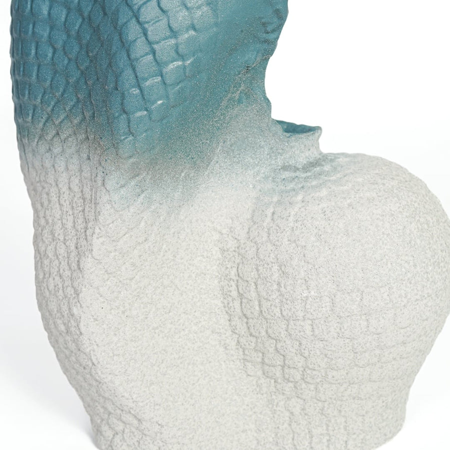 Textured blue and white ceramic artistic sculpture for elegant console table and office decor accent.