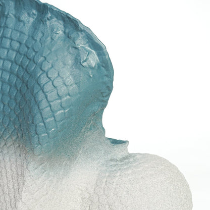 Blue ombre ceramic modern decor sculpture with detailed surface texture for stylish home interiors.