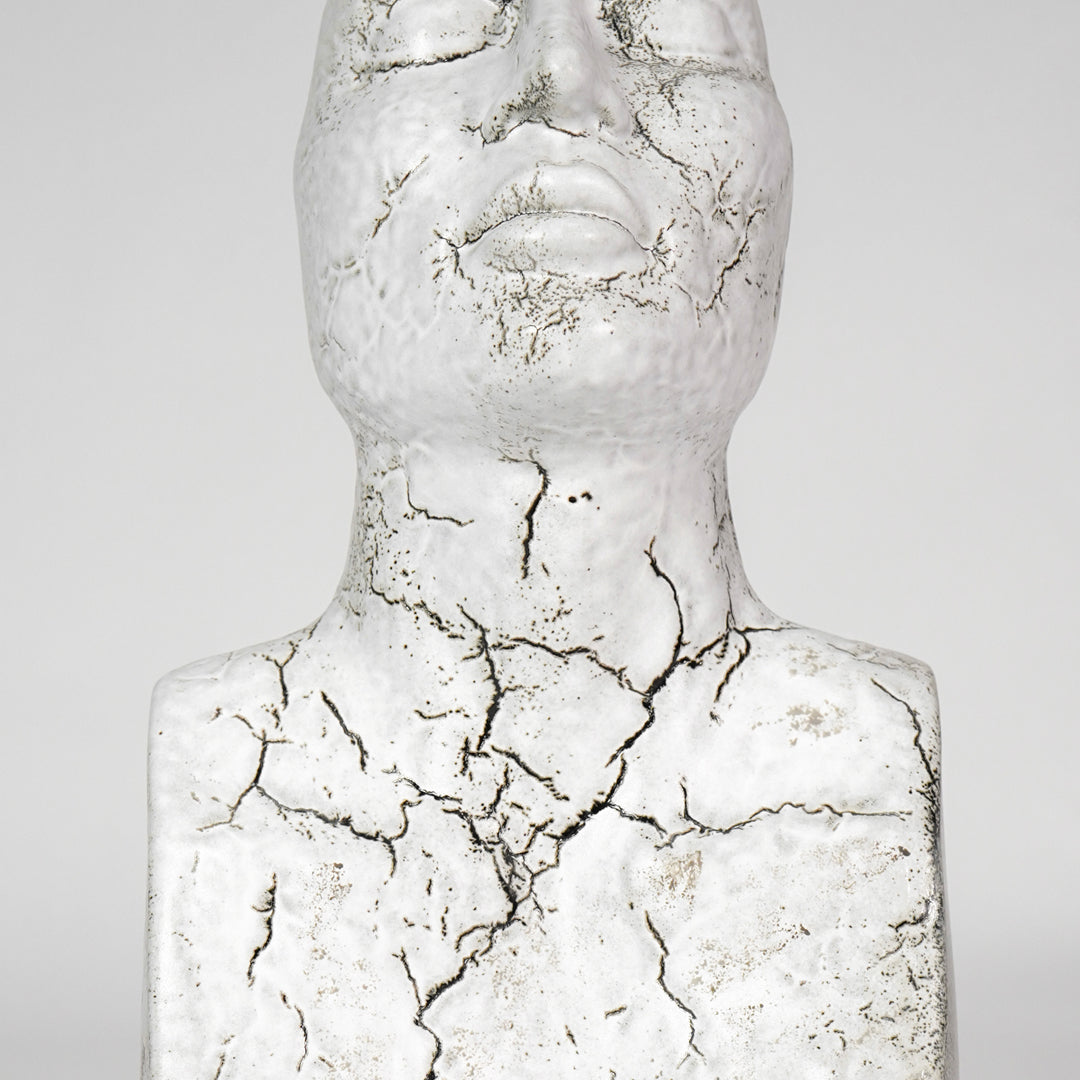 Closeup image of white marble texture decor sculpture for modern shelf placement with elegant artistic styling finish.