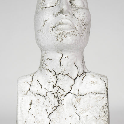 Closeup image of white marble texture decor sculpture for modern shelf placement with elegant artistic styling finish.