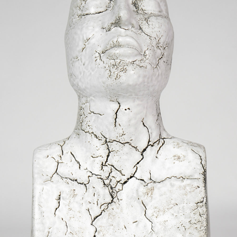 Closeup image of white marble texture decor sculpture for modern shelf placement with elegant artistic styling finish.