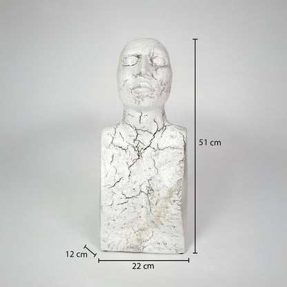 White textured resin face sculpture dimension image with 51 cm height and 22 cm width for shelf decor.
