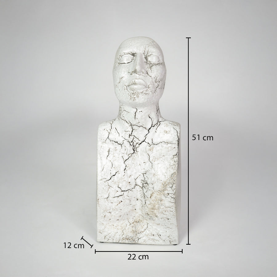 White textured resin face sculpture dimension image with 51 cm height and 22 cm width for shelf decor.