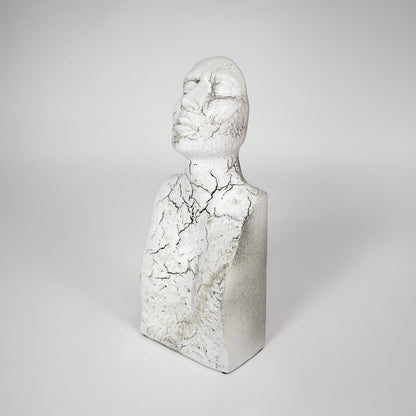 White marble texture face sculpture for modern console table placement and artistic indoor decor styling accent piece.