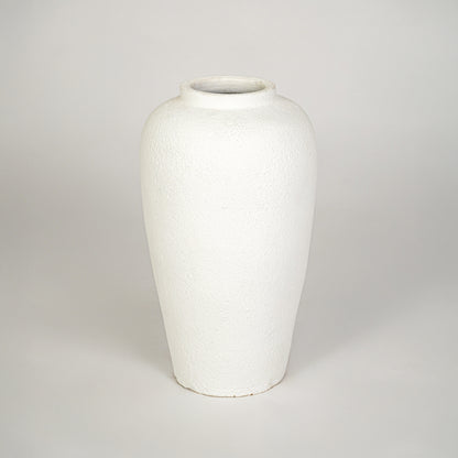 White background image of white ceramic decorative vase for modern interior decor styling with matte finish.