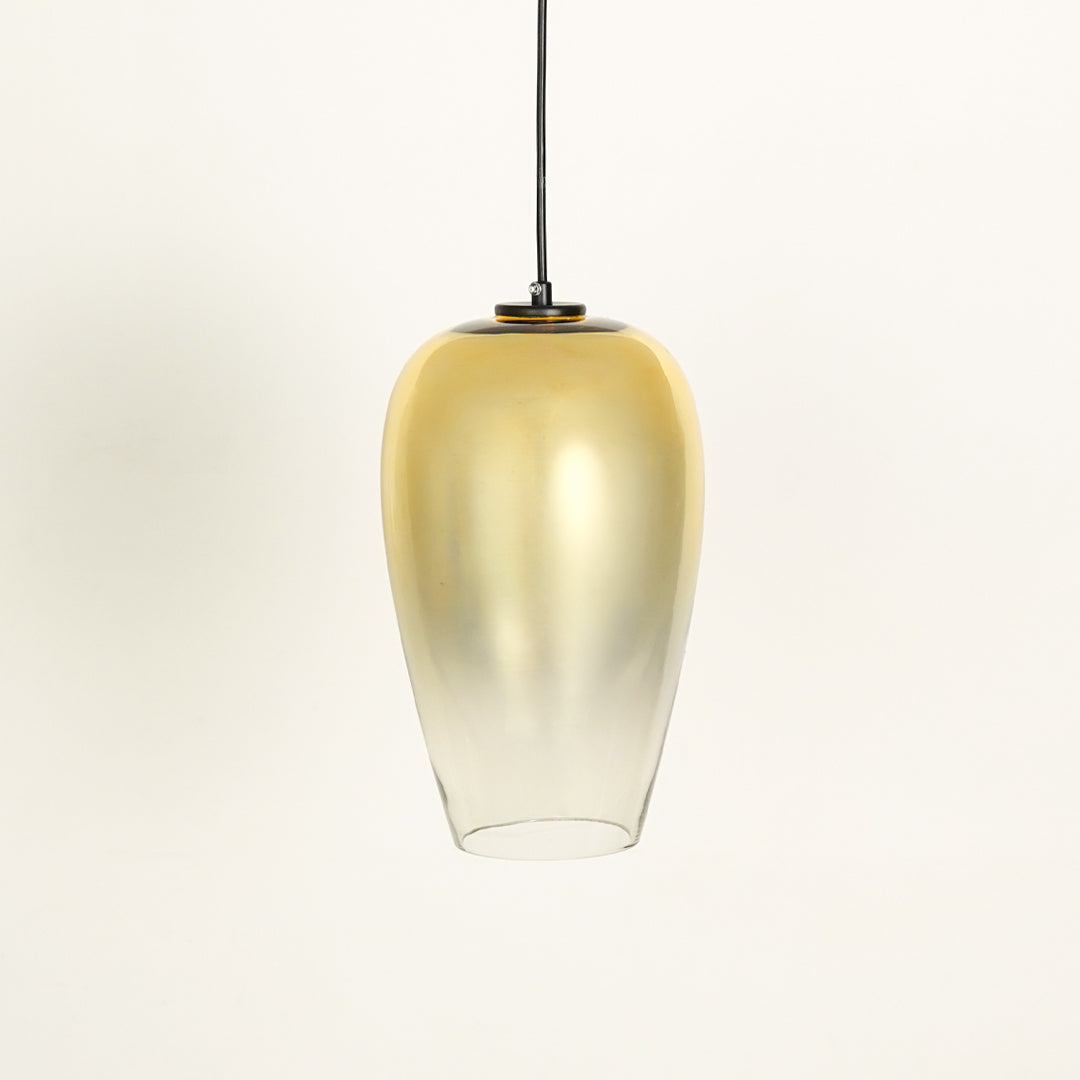 Frozen Lake Effect Glass Pendant Lamp - Metallic Yellow