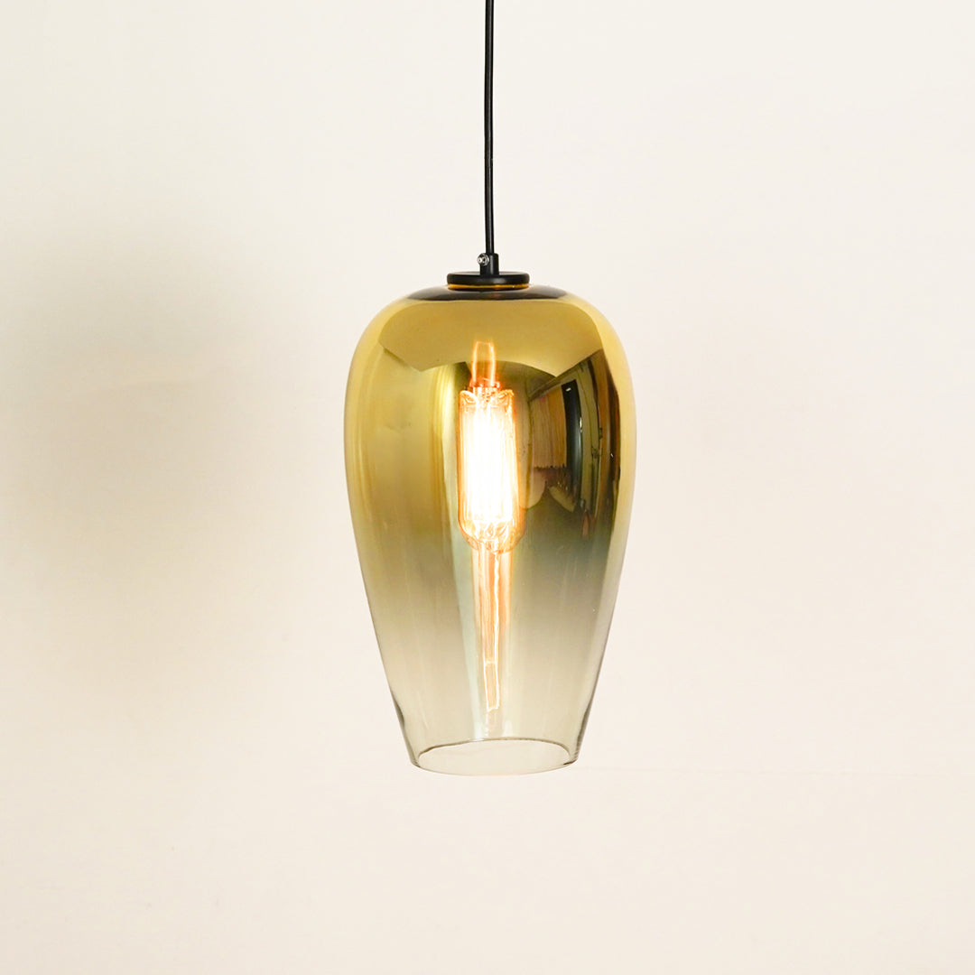 Frozen Lake Effect Glass Pendant Lamp - Metallic Yellow