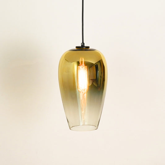 Frozen Lake Effect Glass Pendant Lamp - Metallic Yellow