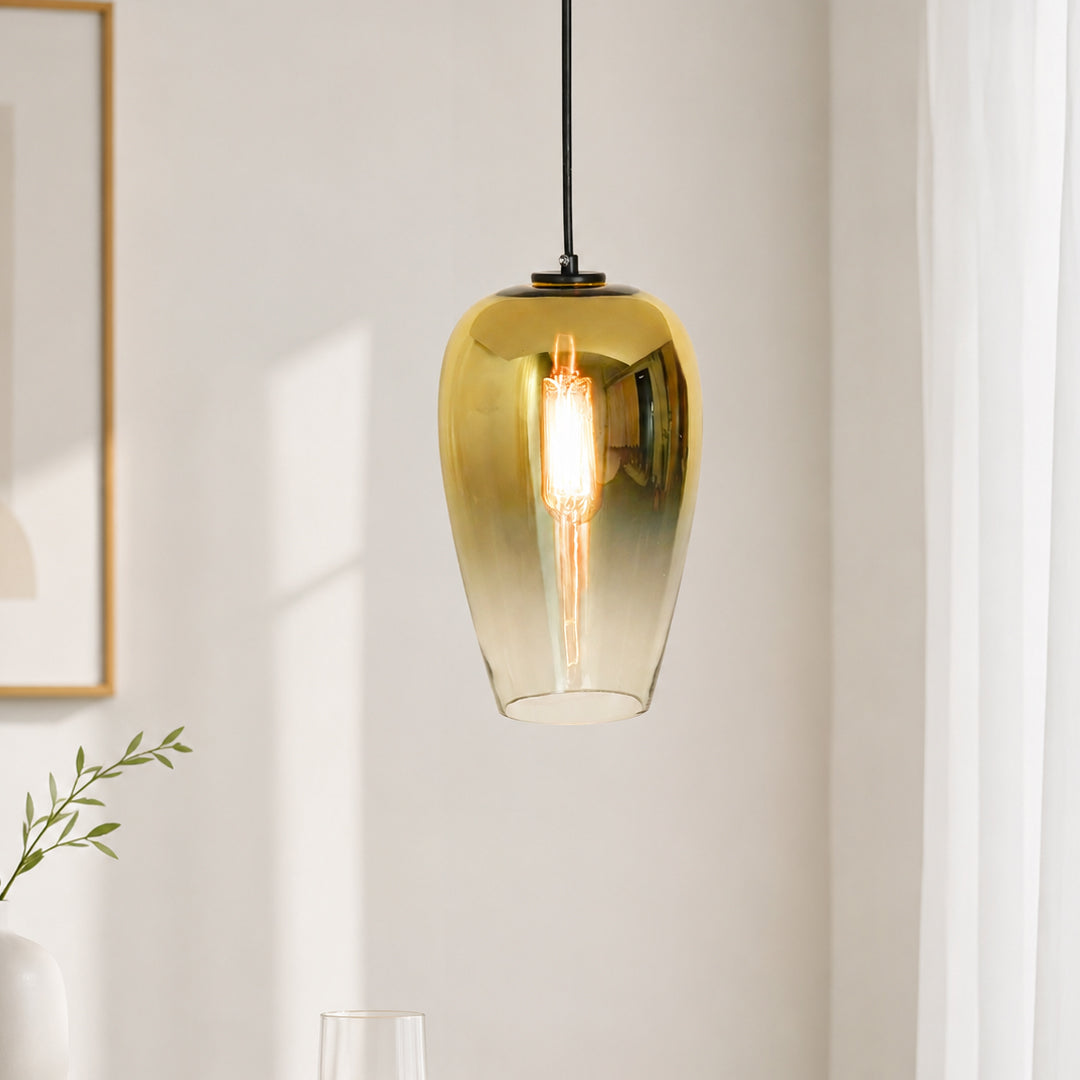 Frozen Lake Effect Glass Pendant Lamp - Metallic Yellow