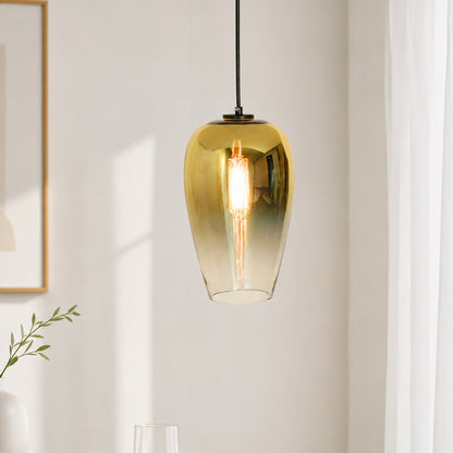 Frozen Lake Effect Glass Pendant Lamp - Metallic Yellow