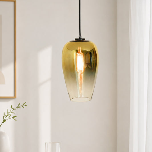 Frozen Lake Effect Glass Pendant Lamp - Metallic Yellow