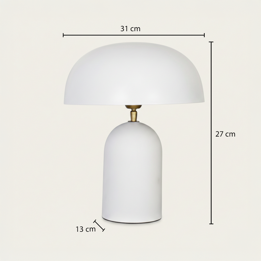 Table lamp dimensions image showing 31 cm shade width 27 cm total height and 13 cm base width for accurate sizing in bedside and living spaces.