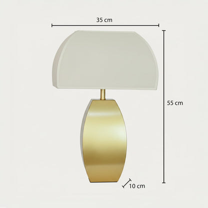 Gold metal table lamp showing 55 cm height 35 cm shade width and 10 cm base size ideal for bedside placement.