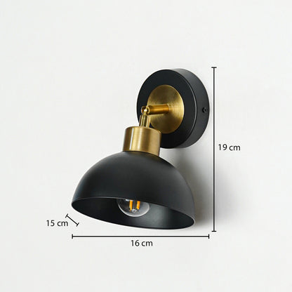 Black metal wall light with dome shade sized 19 cm height 16 cm width and 15 cm depth ideal for wall decor installation.
