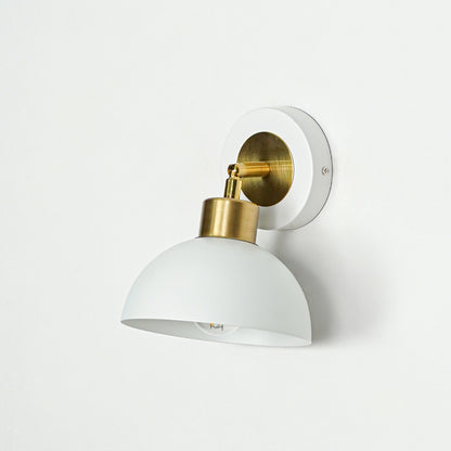 Minimal wall light with white metal shade and gold accent perfect for modern interior wall decor on clean white background.