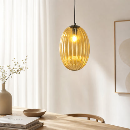Glass Pendant Light - Oval & Amber