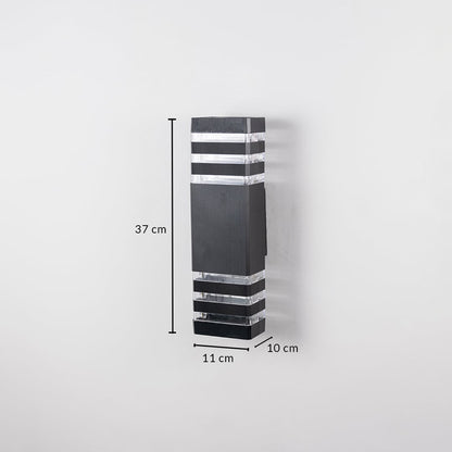 Black wall light dimension image showing 37 cm height  11 cm width  and 10 cm depth with elegant form.