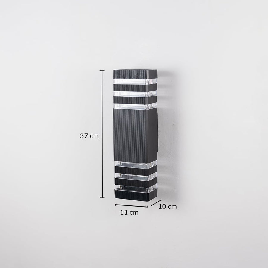Black wall light dimension image showing 37 cm height  11 cm width  and 10 cm depth with elegant form.