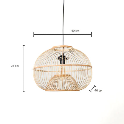 Rattan pendant light dimension image showing height 35 cm and width 40 cm with hanging wire detail.