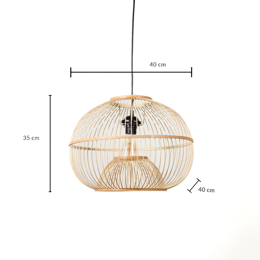 Rattan pendant light dimension image showing height 35 cm and width 40 cm with hanging wire detail.