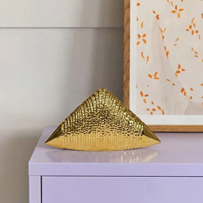gold striped ceramic triangle table decor large main lifestyle
