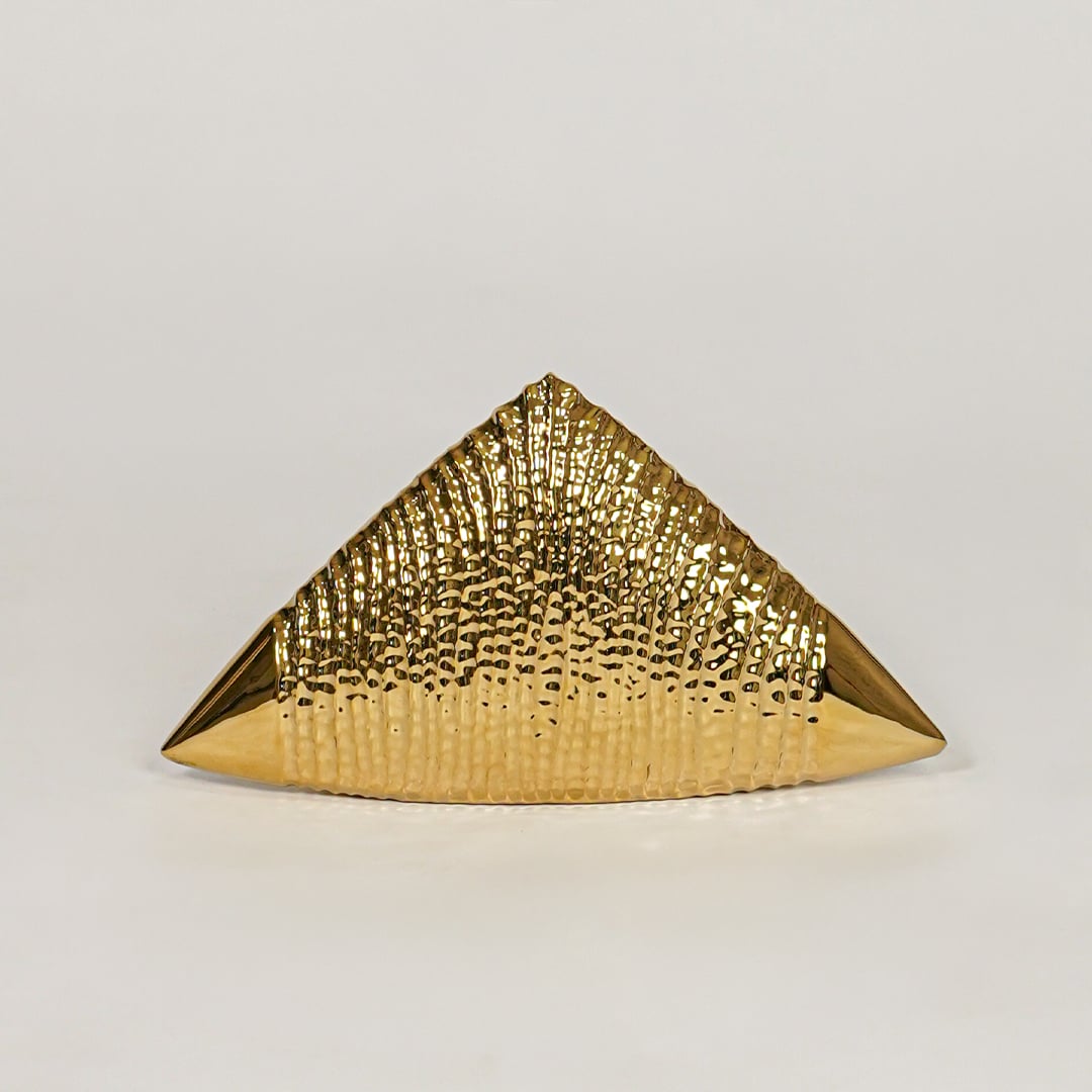 gold striped ceramic triangle table decor large white background