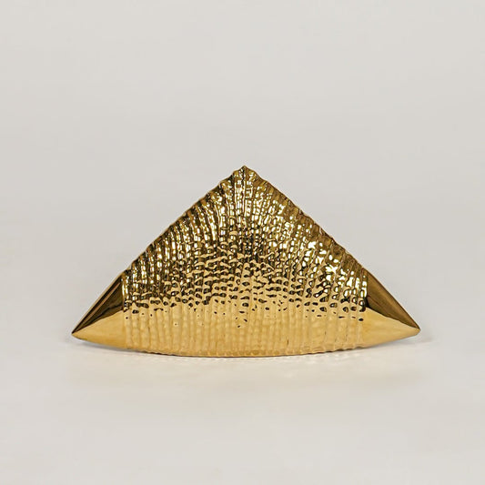 gold striped ceramic triangle table decor large white background