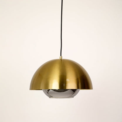 Brass metal dome pendant light with reflective diffuser crafted for elegant contemporary interiors.